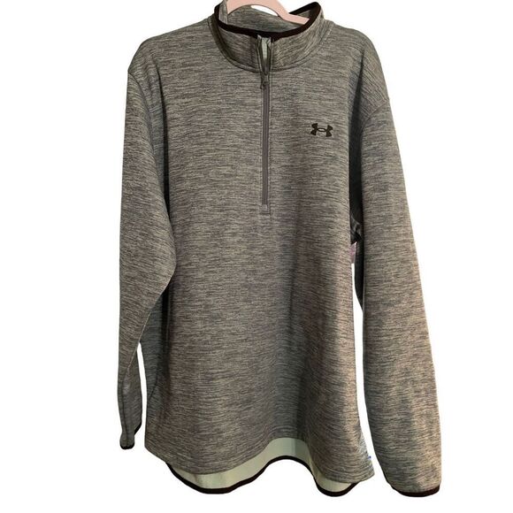 Under Armour Mens Grey/green Long-Sleeve 1/4 Zip Pullover Fleece Jacket Extra Ex - Picture 1 of 16